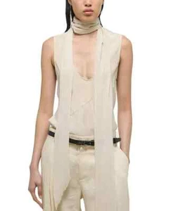 Helmut Lang Sleeveless Silk Scarf Top Womens M Oatmeal Scoop Neck Button Closure - Picture 1 of 15