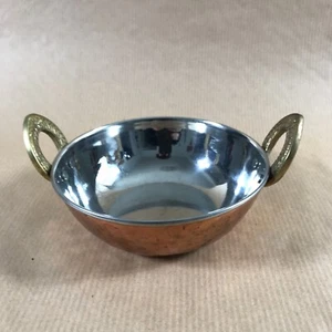 Copper Stainless Steel Brass Handles Small Bowl Serve Ware 15 cm Wide - Picture 1 of 5