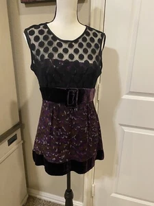 NWoT “Nanette Lepore” Purple Velvet Black Polka Dot Sleeveless Top – SZ 6 - Picture 1 of 12