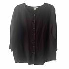 Hot Cotton Marc Ware Linen Blend Shirt 3/4 Sleeve Button Up Sz L Lagenlook Black