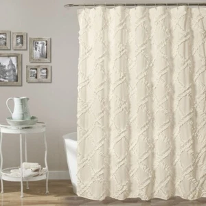 Lush Decor Ivory Ruffle Diamond Shower Curtain - Picture 1 of 2