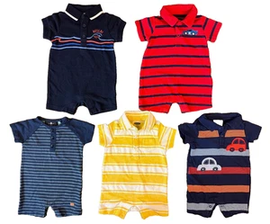 Baby Boy 0/3 Months Outfits Rompers Clothes Lot Bundle Summer Collared Cars Wave - Picture 1 of 7