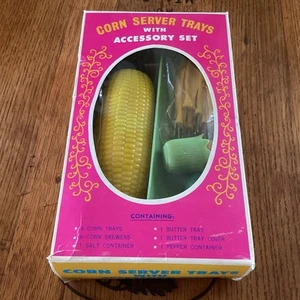 Vintage 70s Ace corn Server trays with Accessory set In Box-COMPLETE-Hong Kong - Bild 1 von 17