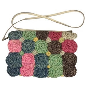 Serpui Marie Crossbody Bag Clutch Straw Rattan Blue Pink Green Removable Strap - Picture 1 of 6