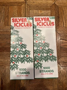 Vintage 2 Boxen Silber Eiszapfen 1000 Stränge Retro MCM Weihnachtsdeko USA Made - Bild 1 von 7