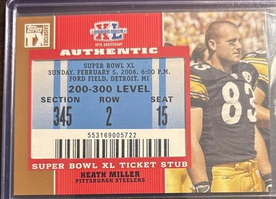 2007 Topps TX Exclusive Super Bowl Ticket Stub Authentic Heath Miller Steelers - Image 1 of 4