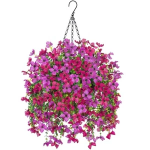 Artificial Hanging Flowers Plants with Basket for Outdoors, Realistic Faux Si... - Picture 1 of 7
