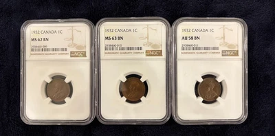 Canada George V 1932 Cent Lot of 3 graded coins - Image 1 of 2