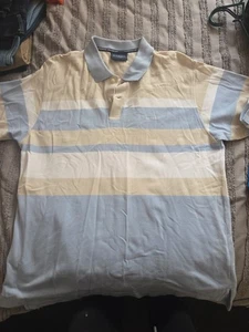 Mens Haxkett Polo Shirt Size Xl Beige With Blue And Cream Stripe - Picture 1 of 5