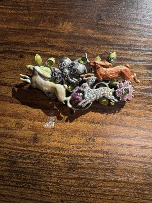 Kirk’s Folly Rabbits Eater Bunny Pin Brooch With Dragon Fly & Flowers - Image 1 of 4