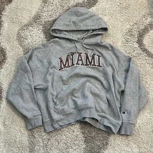 Vtg Miami Hurricanes Embroidered Hoodie Gray Champion Sweatshirt Size XL - Picture 1 of 7