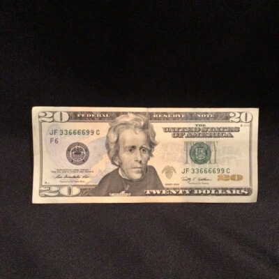 TRINARY DOUBLES REPEATER NUMBER $20 DOLLAR NOTE BILL 33666699 (2009) - Image 1 of 4