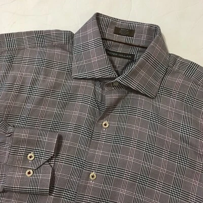 Camisa de vestir Peter Millar manga larga para hombre púrpura negra pata de gallo talla mediana Foto 1 de 4