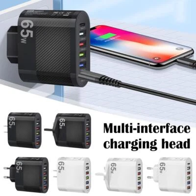 6MultiPort Ladegerät Netzteil Schnell Ladegerät 65W 5USB Type C Schnellladegerät - Bild 1 von 4