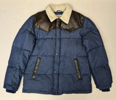 Levi's Men's Out West Mixed Media Puffer Jacket Blue Denim Size Choose - NWT - Image 1 of 4
