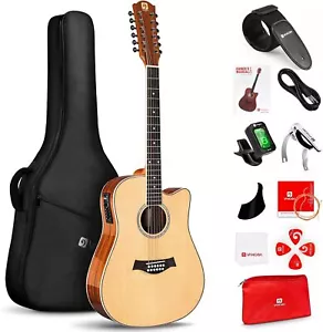 Vangoa 12 String Guitar, Acoustic Electric Guitar 12 Strings, Bone Nut - Picture 1 of 9