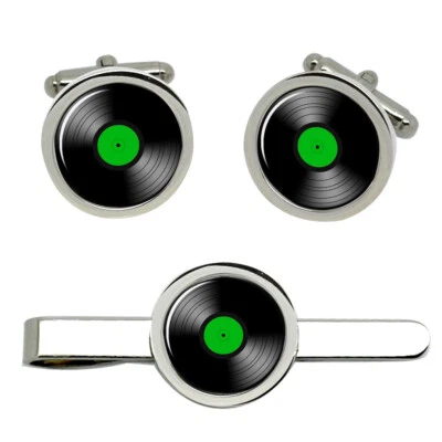 Dj Record Grün Label Manschettenknöpfe Und Krawatte Clip Set - Bild 1 von 4
