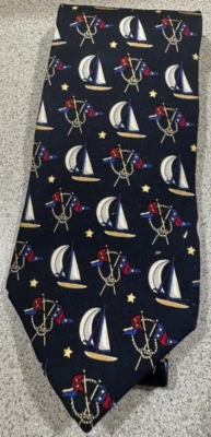 Hathaway Mens Tie Necktie Nautical Yacht Sailboat 56" Silk EUC Made in USA - Image 1 of 4