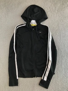 Nike Jacket Girls Small 4-6 Black Full Zip Hooded Pockets Embroidered Logo - Picture 1 of 18