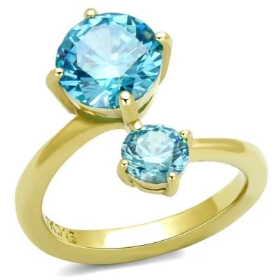 Anillo topacio azul oro doble solitario bastante único ver video circonita Foto 1 de 4