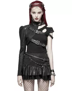 Punk Rave Womens Dieselpunk One Sleeve Shrug Harness Black Gothic Bolero Jacket - Picture 1 of 10