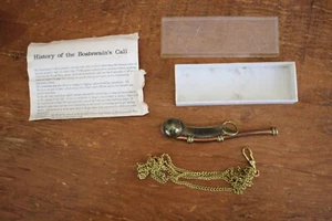 Nautical Maritime Brass Copper Boatswain Whistle Bosun Call Pipe w/ Box + Chain - Picture 1 of 3