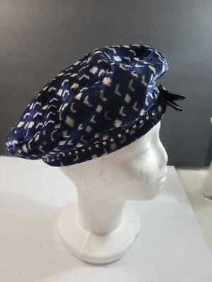 Женщин берет шляпа крышка искусственного меха синий желтовато-коричневый печать с подкладкой осени зимы головной убор - Изображение 1 из 4