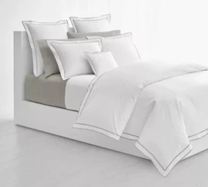 Juego de sábanas Ralph Lauren Queen Spencer Border satén blanco gris 100 % algodón 300TC - Imagen 1 de 11
