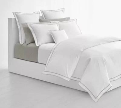 Juego de sábanas Ralph Lauren Queen Spencer Border satén blanco gris 100 % algodón 300TC Foto 1 de 4