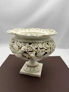 Vintage Ardalt Uccello Vase Compote Birds Flowers Carved Pierced Pedestal Italy - Picture 1 of 12