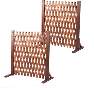 2PCS Expandable Garden Fence Wooden Pet Gate 27.5 X 59 Inch Retractable Expandin - Picture 1 of 9
