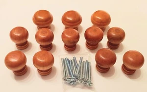 Vintage Wooden Drawer Knobs Wood Pulls Two Sizes 12 Count With Hardware GUC - Picture 1 of 5