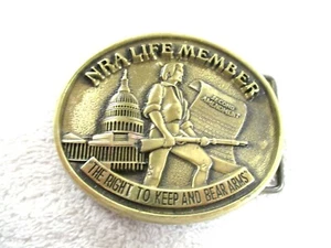Vintage Solid Brass Belt Buckle NRA Life Member “The Right To Keep & Bear Arms” - Bild 1 von 4