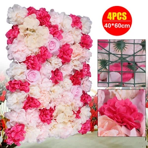 4pcs Flower Panels Artificial Flowers Wall Home Decor Wedding Party Background - Picture 1 of 12