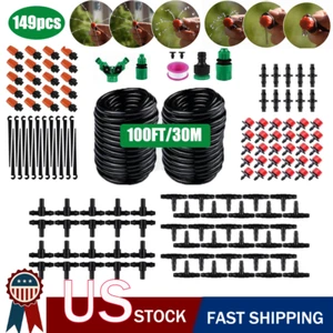 100ft Drip Irrigation System Garden Plant Self Watering Hose Micro Sprinkler Kit - Picture 1 of 14