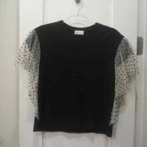 RED Valentino Women’s Black T-shirt with Pointe Desprit Wing Sleeve Size Small - Picture 1 of 4