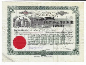 PENNSYLVANIA 1908 International Educational Publishing Stock Certificate Scranto - Picture 1 of 2