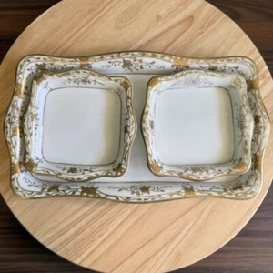 Juego de 3 piezas bandeja y platos de postre vintage Noritake 175 dorado floral crema - Imagen 1 de 9