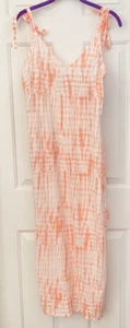 ROXY Women's Coco Beachy Vibe Dress Orange White Ties Slit Logo M NEW - Picture 1 of 8