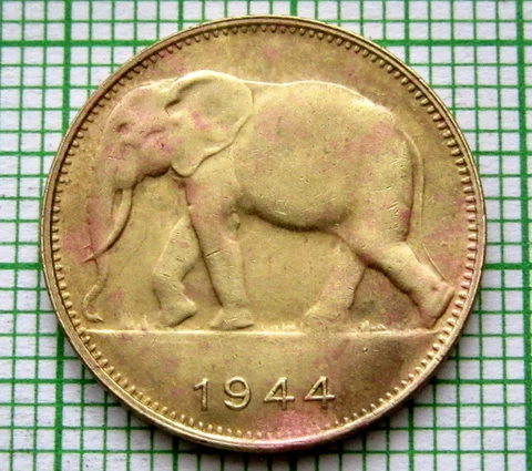 BELGIAN CONGO LEOPOLD III 1944 1 FRANC, ELEPHANT HIGH GRADE Cover