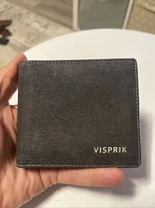 Portafoglio VISPRIK grigio tela e nero vera pelle porta carte bifold - Foto 1 di 17