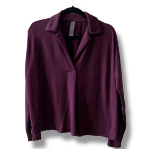 Lou & Grey Pullover Top Sz Medium Burgundy Collar Pleated - Picture 1 of 6