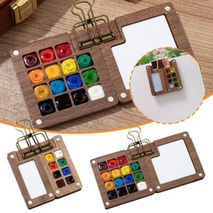 Mini Walnut Watercolor Paint Box Colors Tiny Palettes & Mini Sketchbook Set Best - Picture 1 of 14