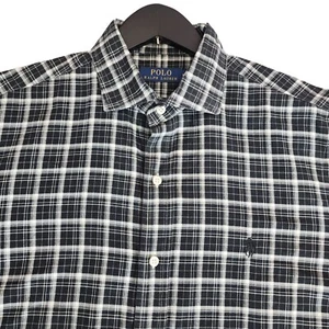 Polo Ralph Lauren Shirt Mens Sz Medium Black White Plaid Long Sleeve Dark Horse - Picture 1 of 11