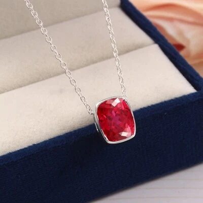 Sottile Sangue Rosso Rubino 925 Pendente Argento Anniversario Fidanzamento Gifts - Immagine 1 di 4