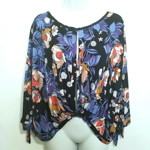 Free People Sexy Spacco Frontale Cropped Blu Nero Floreale Rayon Dolman Manica Morbida - Foto 1 di 9