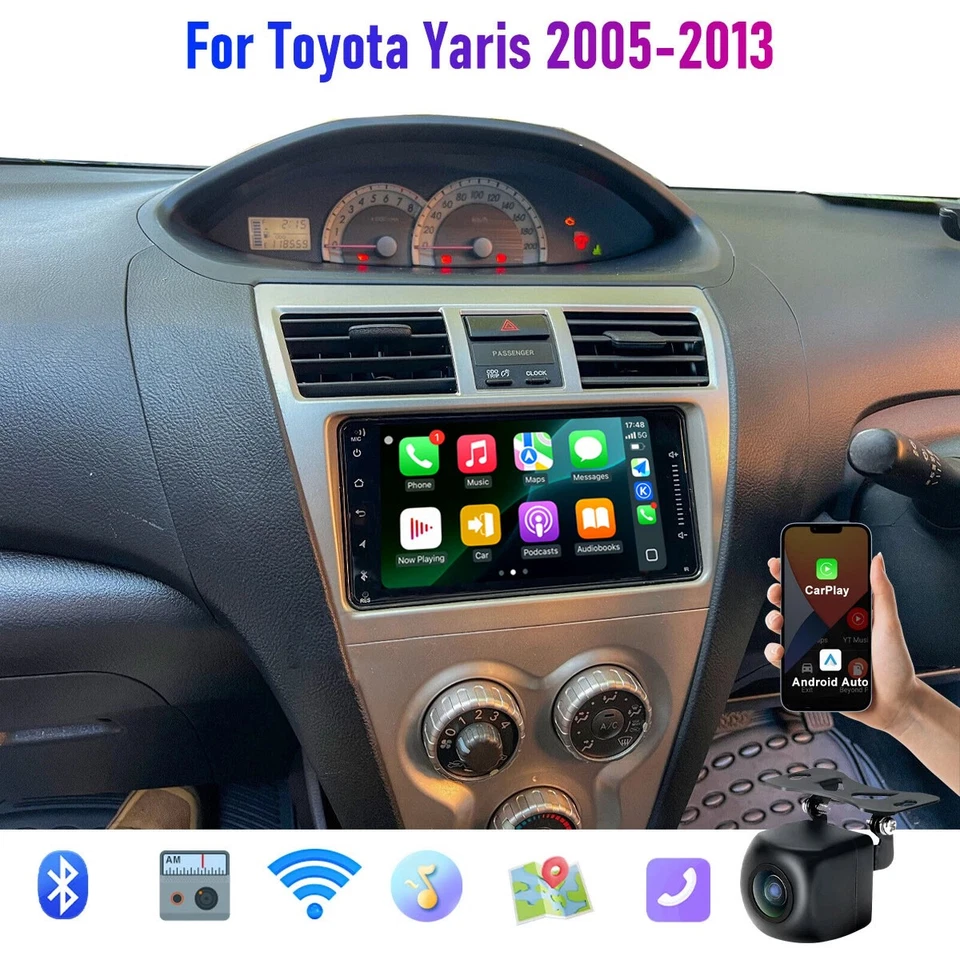6+128G Wireless CarPlay Android Auto head unit BT Radio For Toyota Yaris 2005-13 - Imagem 1 de 4