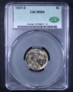 1937-D Buffalo Nickel - 5c CACG MS66 - Lovely Coin! - Picture 1 of 4