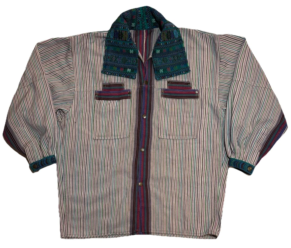 Tejido a Mano De Colección Años 70 Guatemalteco Textil Todos Santos Vaquero EE. UU. Camisa Azteca Cabaña Foto 1 de 4