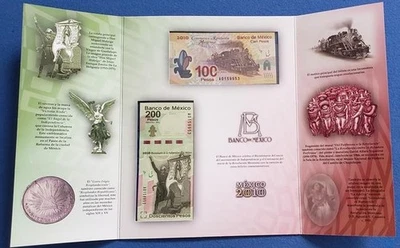 100 and 200 Pesos 2010 Mexico 2Commemorative Set with Folder - Image 1 of 4